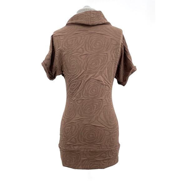 Brown Textured Top Short Sleeve Blouse Floral Swirl 3D Stretchy Corpcore Size 38 - Picture 2 of 7